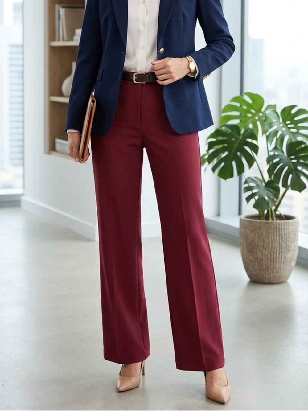 Leslie Fay Dress Pants Maroon Size 8